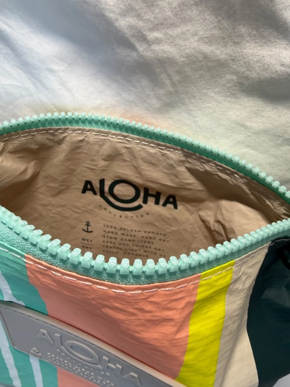 ALOHA Collection Playa Stripes Dark Teal Small + Mini Pouch Set NWT Discontinued